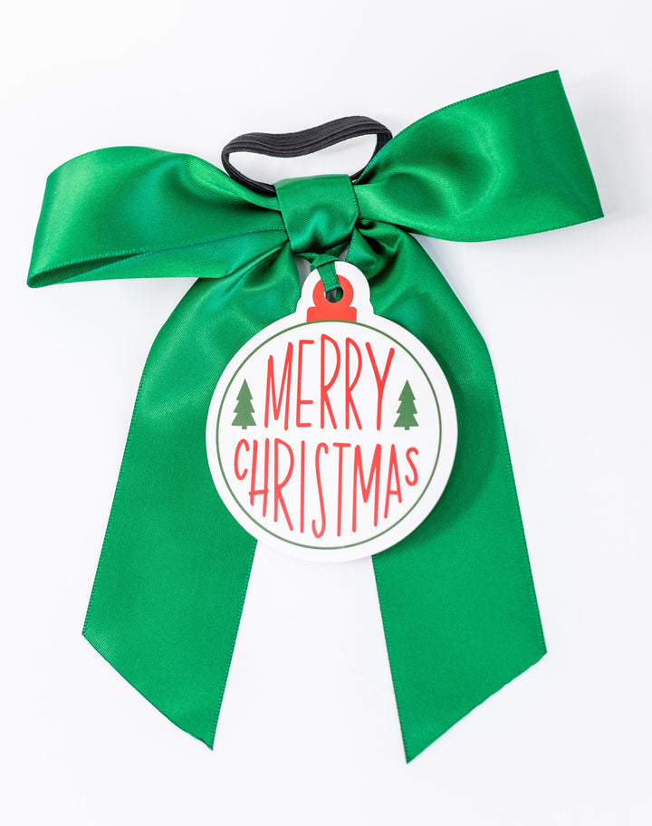 Bottle Bow with Signature Tag - Merry Christmas Ornament - Green