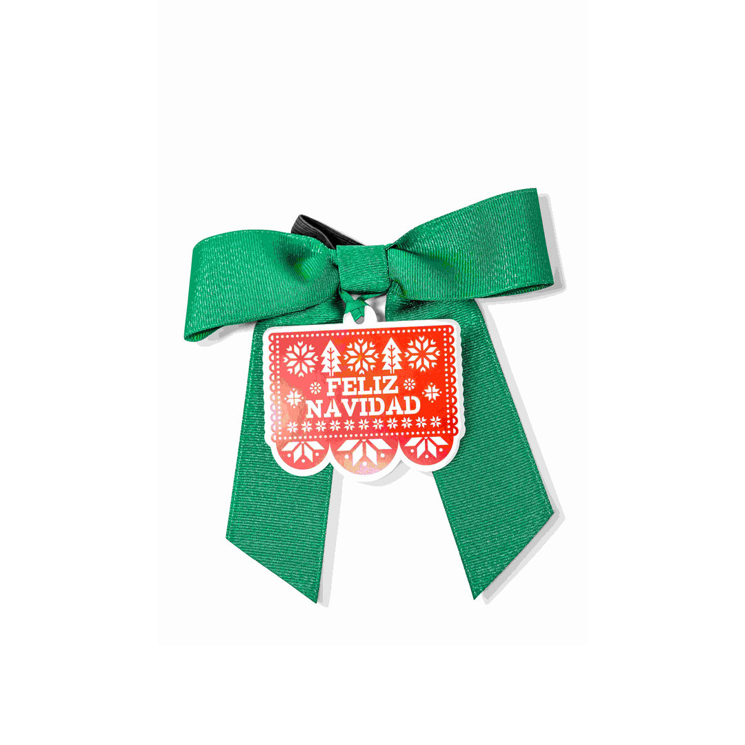 Bottle Bow + Gift Tag - Feliz Navidad Papel Picado