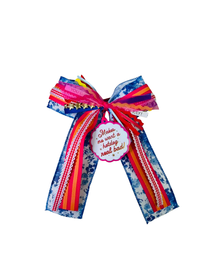 Extra Bougie Bottle Bow with Signature Tag - Makes Me Want a Hotdog Real Bad - Americana Garden Party