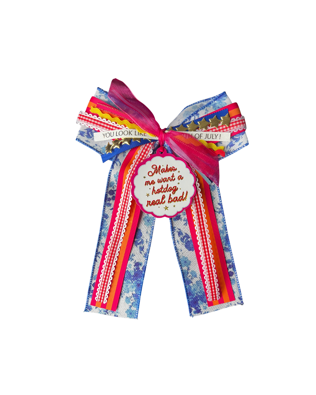 Extra Bougie Bottle Bow with Signature Tag - Makes Me Want a Hotdog Real Bad - Americana Garden Party