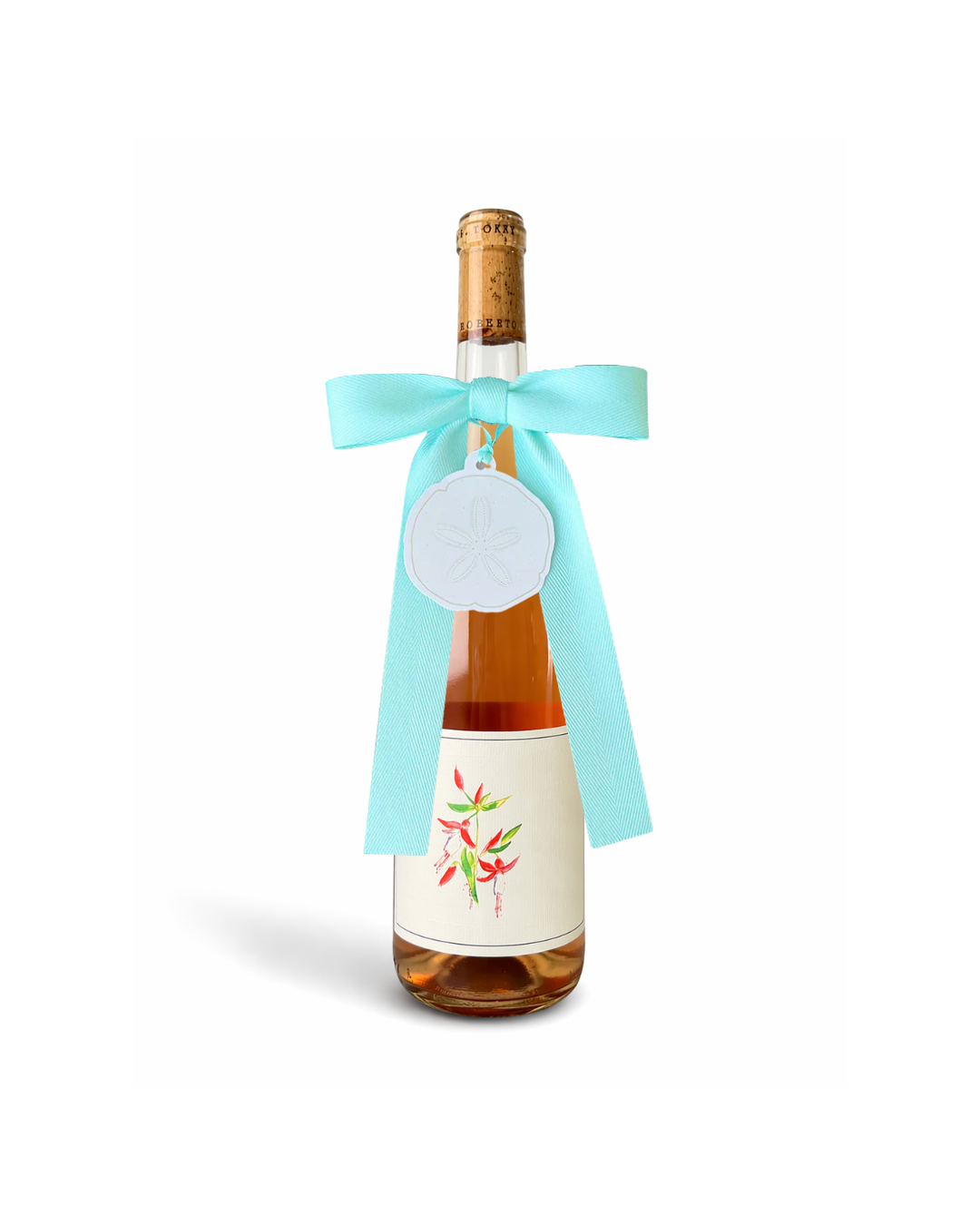 Bottle Bow with Signature Tag - Sand Dollar - Aqua