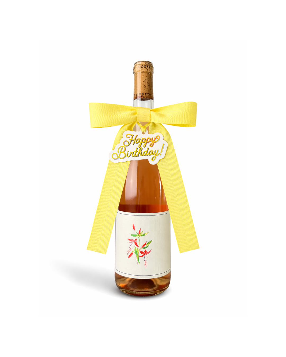 Bottle Bow with Signature Tag - Happy Birthday - Cream