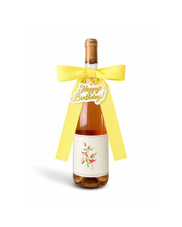 Bottle Bow with Signature Tag - Happy Birthday - Cream