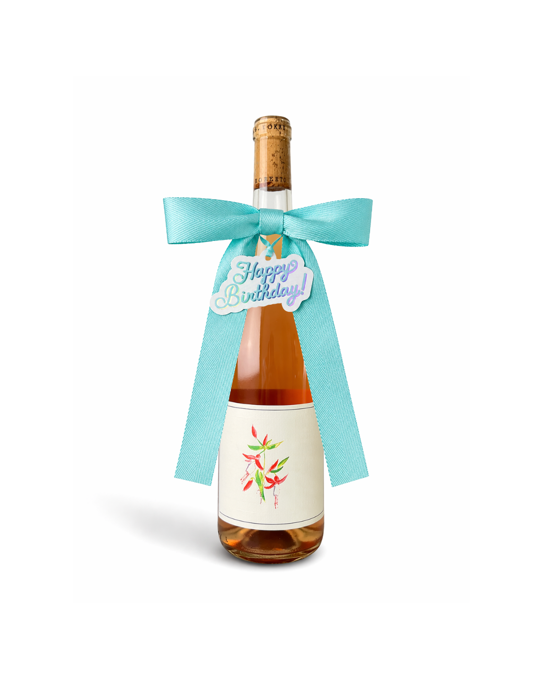 Bottle Bow with Signature Tag - Happy Birthday - Cream