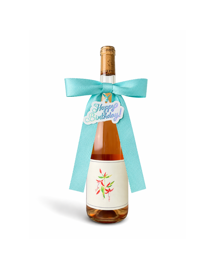 Bottle Bow with Signature Tag - Happy Birthday - Cream