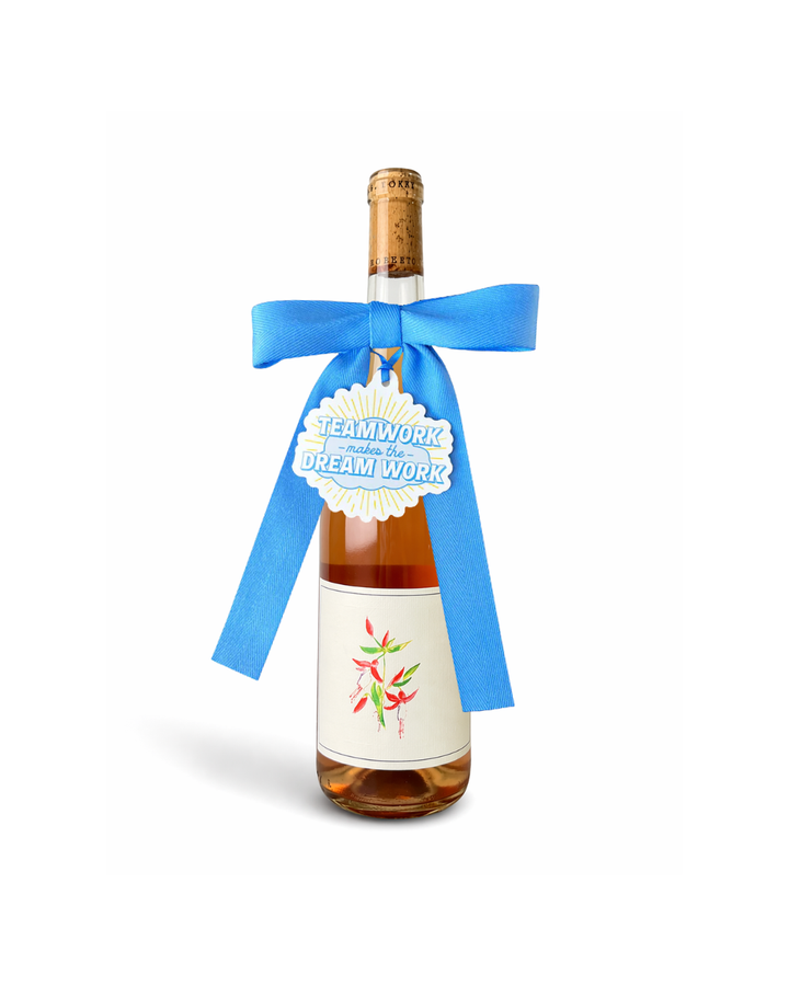 Bottle Bow with Signature Tag - Teamwork Makes the Dreamwork - Blue