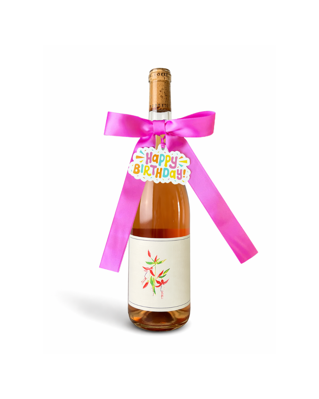 Bottle Bow with Signature Tag - Happy Birthday - Fuschia