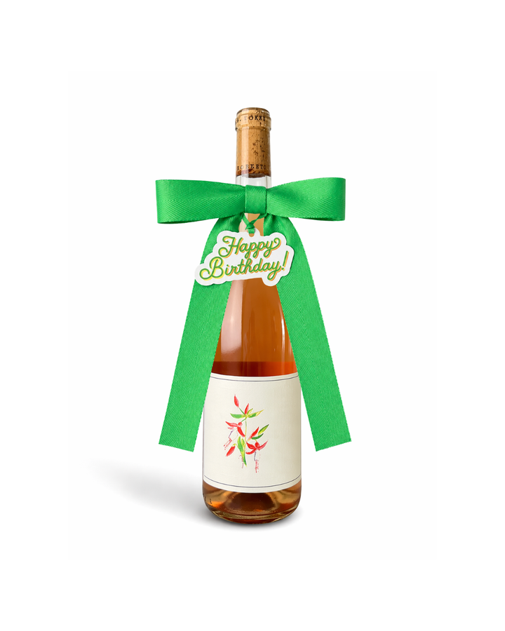 Bottle Bow with Signature Tag - Happy Birthday - Cream