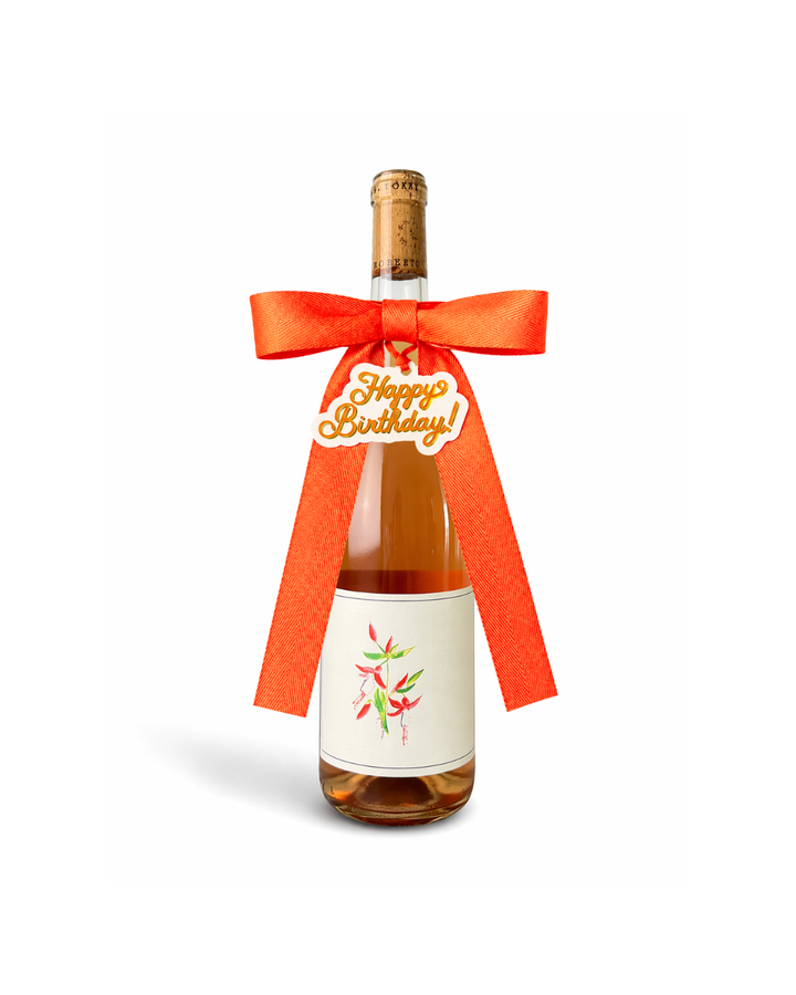 Bottle Bow with Signature Tag - Happy Birthday - Cream