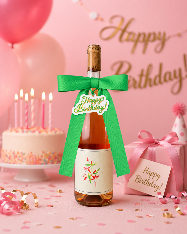 Bottle Bow with Signature Tag - Happy Birthday - Cream