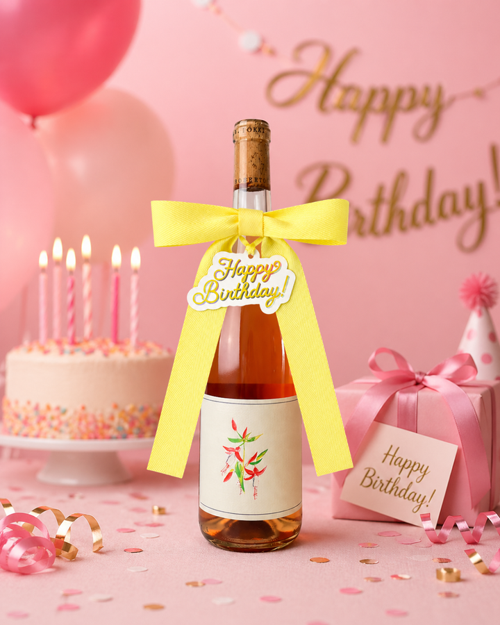 Bottle Bow with Signature Tag - Happy Birthday - Cream