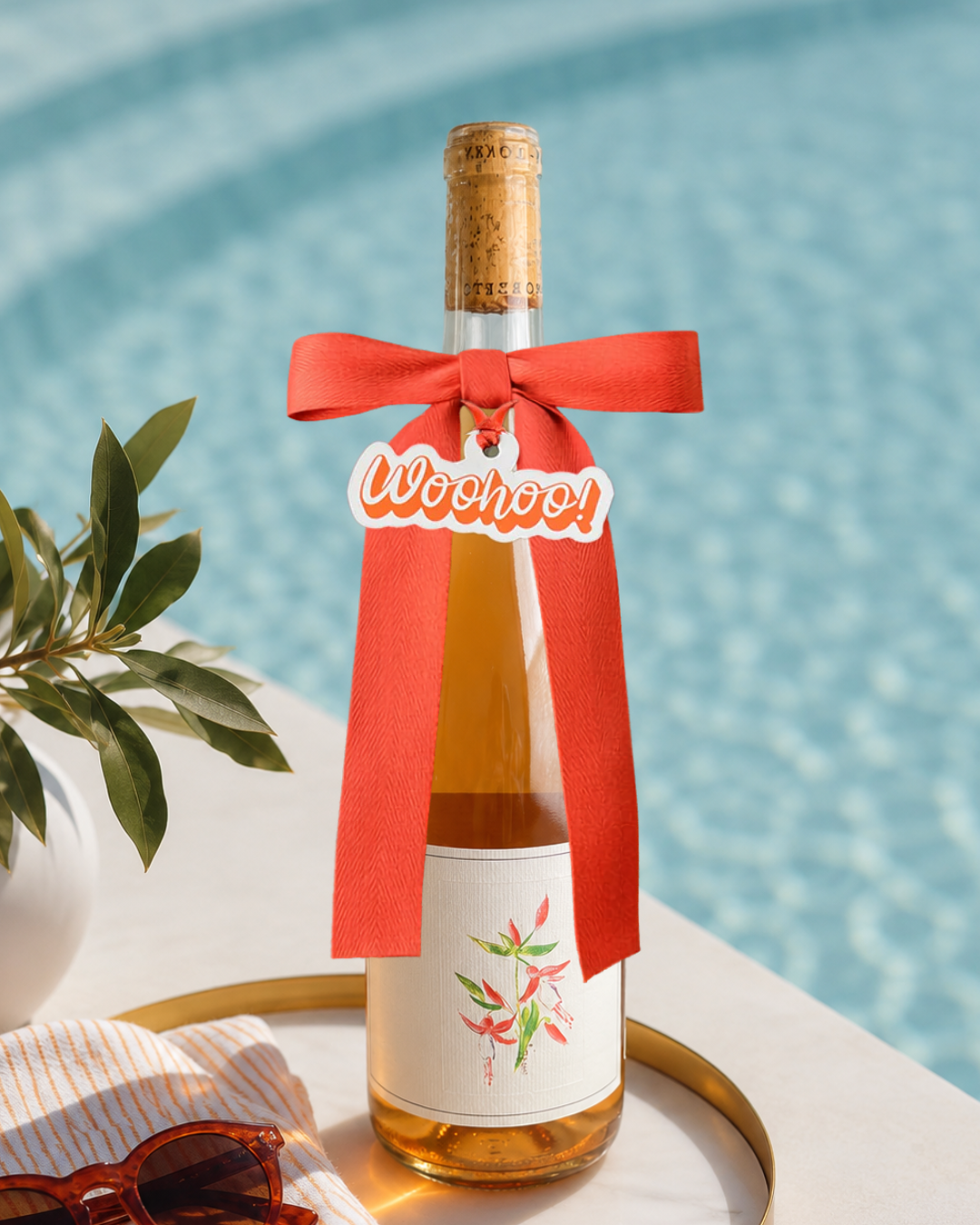 Bottle Bow with Signature Tag - Woohoo! - Tangerine Orange