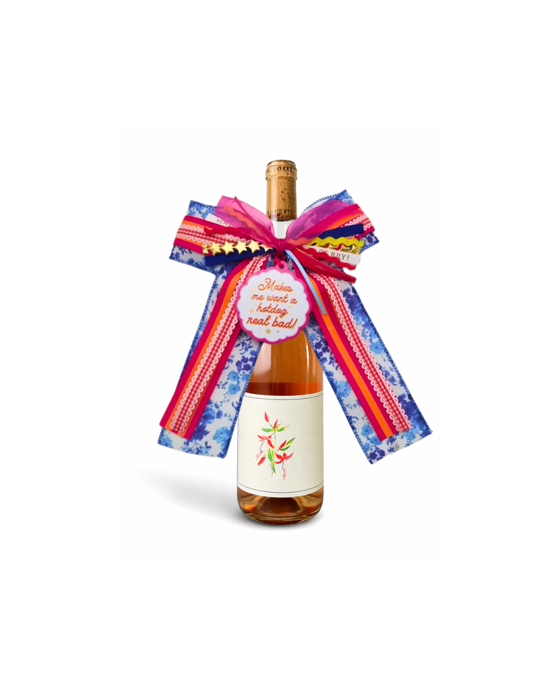 Extra Bougie Bottle Bow with Signature Tag - Makes Me Want a Hotdog Real Bad - Americana Garden Party