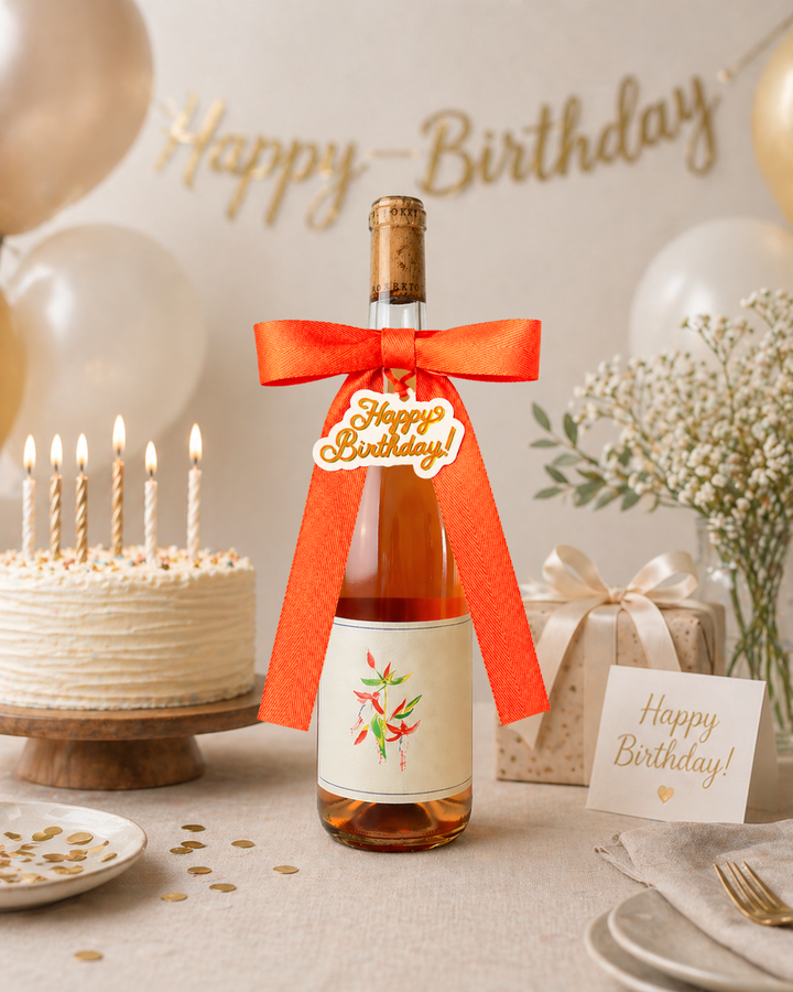 Bottle Bow with Signature Tag - Happy Birthday - Cream