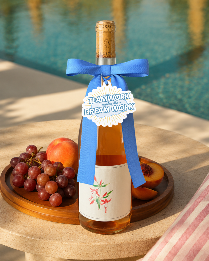 Bottle Bow with Signature Tag - Teamwork Makes the Dreamwork - Blue