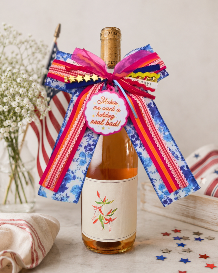 Extra Bougie Bottle Bow with Signature Tag - Makes Me Want a Hotdog Real Bad - Americana Garden Party