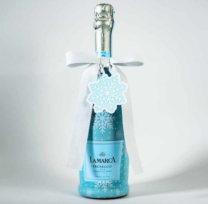 Beau Bottles X Wrapido!'s Limited Edition Snowflake Bottle Wrap and Bottle Bow™  Matching Set- Prosecco Collection
