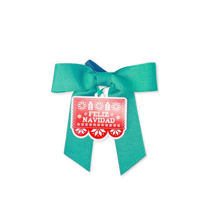 Bottle Bow + Gift Tag - Feliz Navidad Papel Picado