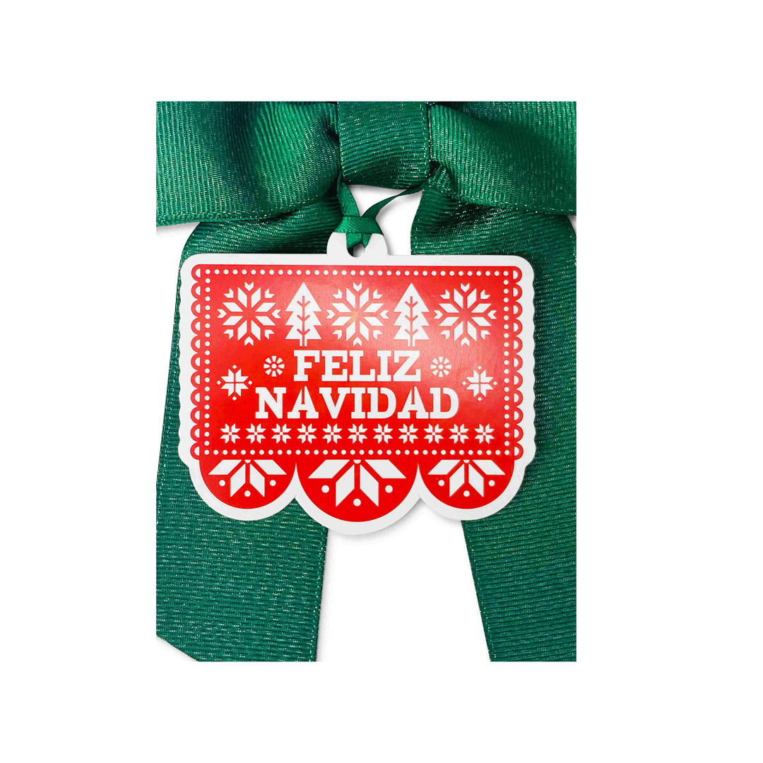 Bottle Bow + Gift Tag - Feliz Navidad Papel Picado