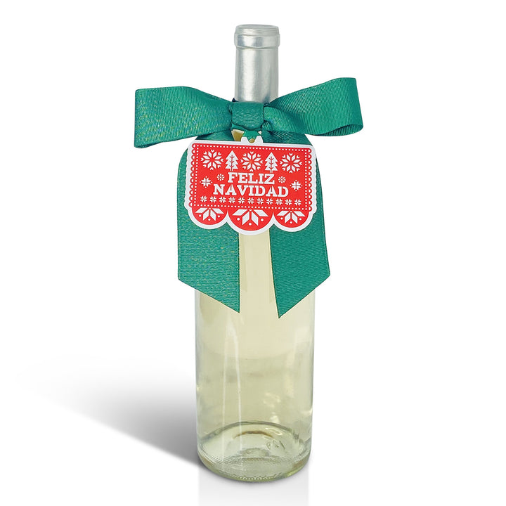 Bottle Bow + Gift Tag - Feliz Navidad Papel Picado