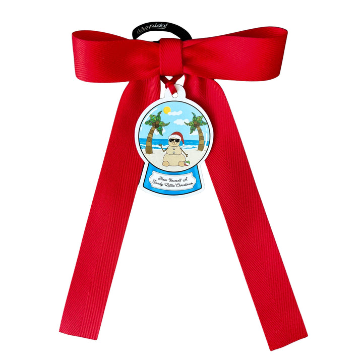 Bottle Bow + Gift Tag™ - Red Snow Globe Sandy Merry Christmas
