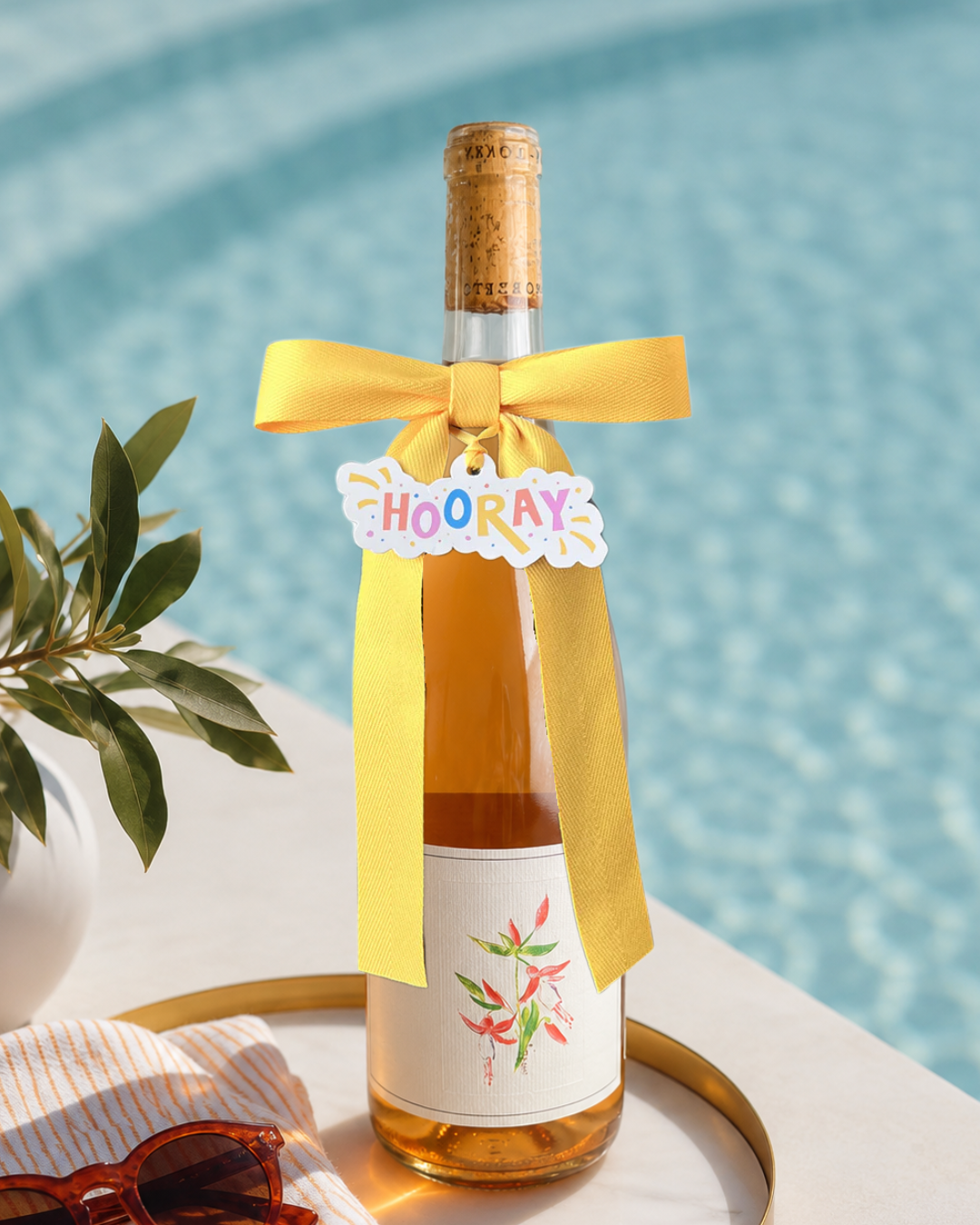 Bottle Bow with Signature Tag - Hooray! - Goldenrod Yellow