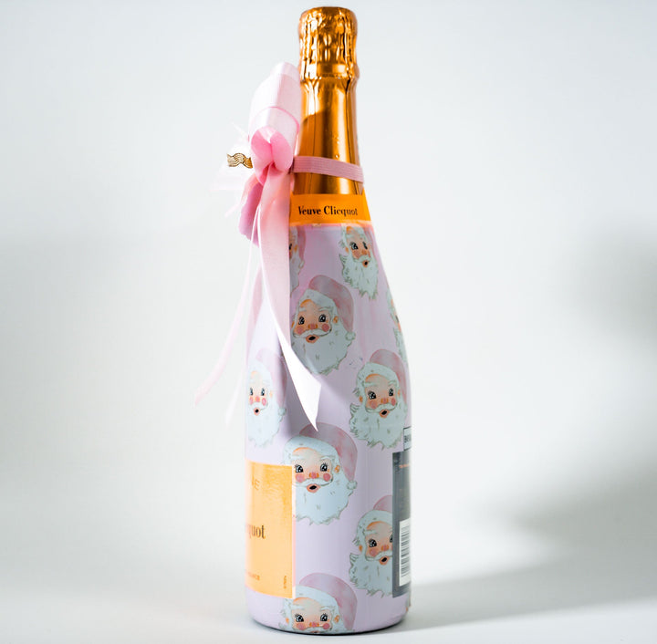 Beau Bottles X Wrapido!'s Limited Edition Watercolor Pink Santa Bottle Wrap and Bougie Bottle Bow™  Matching Set-Champagne Collection