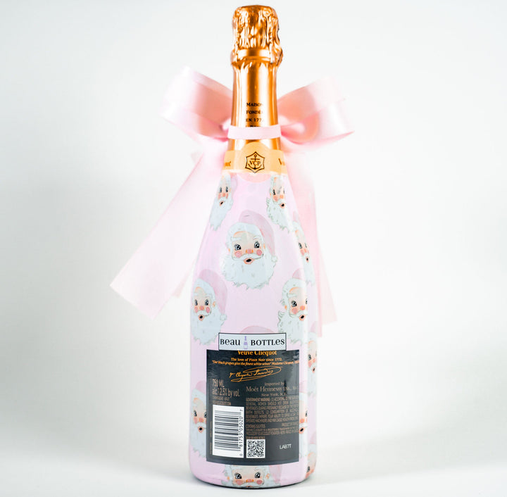 Beau Bottles X Wrapido!'s Limited Edition Watercolor Pink Santa Bottle Wrap and Bougie Bottle Bow™  Matching Set-Champagne Collection
